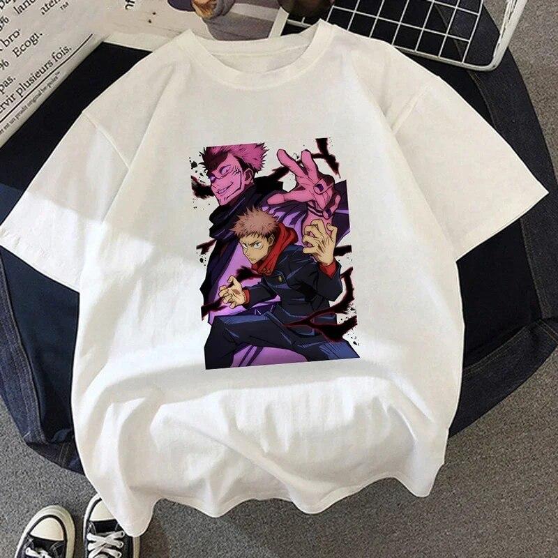 Jujutsu Kaisen T-Shirt Neue japanische Anime Unisex Kawaii Sommer Tops Yuji Itadori Graphic Tees Ulzzang Lose Cartoon Unisex Unisex T-Shirt