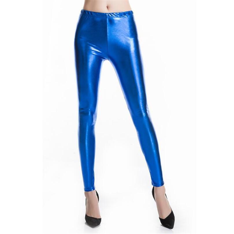 Spring Autumn Slim-Fit PU Leather Low-Waist Pants - Plus Size, Elastic, Shiny, Multi-Color, Nine-Point Faux Leather Leggings