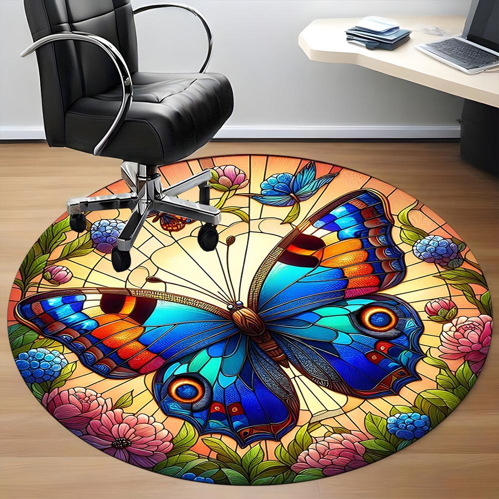1pc Butterfly Garden Office Round Area Rug, Indoor Mat Suitable ForOffice, Under Office Chairs Bedroom Living Room Home Decor, Room Deco T043