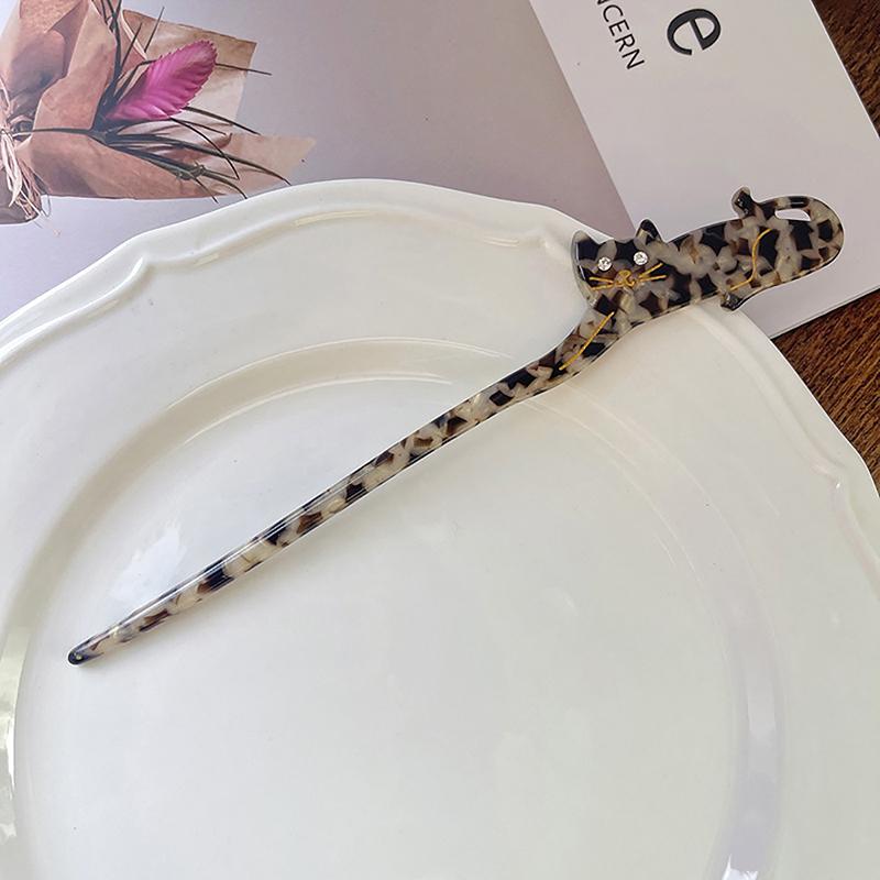 Cute Cartoon Cat Zircon Acetate Hairpin Hair Sticks For Women Girls Creative Colored Hair Clasp Headwear Hair Accessory