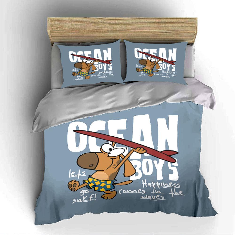 Ocean Boys Surfing Dog Bedding Duvet Cover Set Duvet Cover Pillowcases (1*Duvet Cover 2*Pillowcases, without duvet insert)