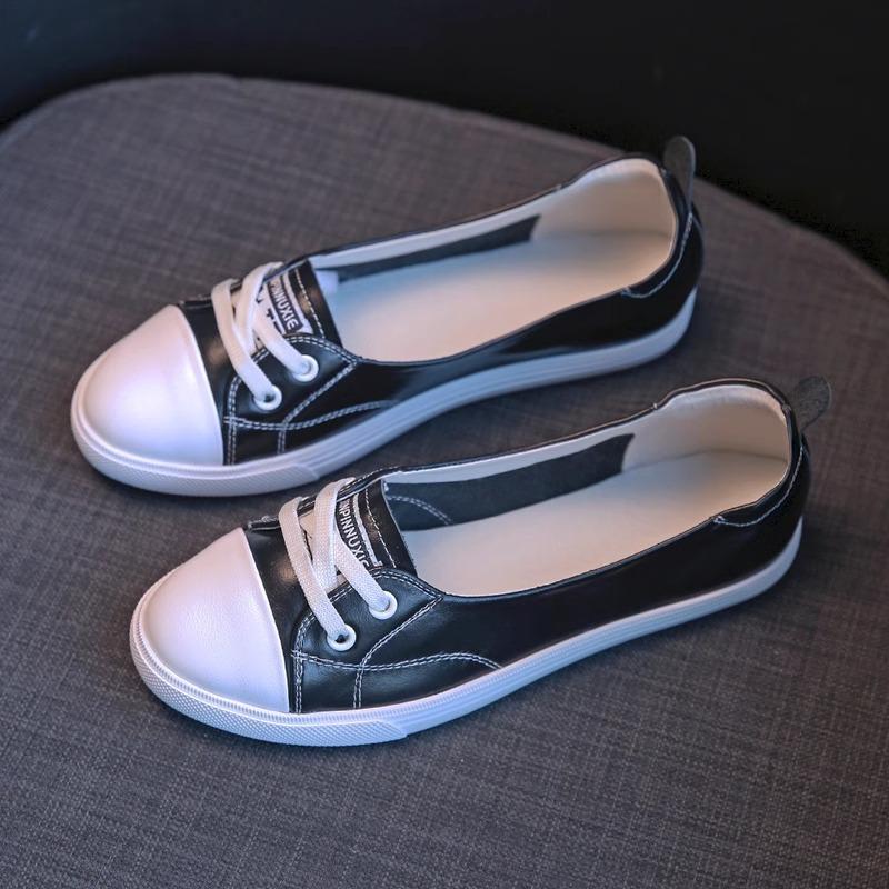 

shallow white shoes women s thin new shoes women s versatile soft cowhide leather flat-soled single shoes summer breathable 40 чорний