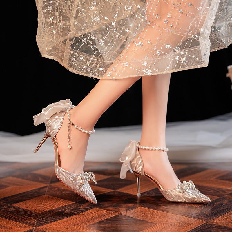 Elegant French Stiletto Heels: Baotou Shallow Mouth Bridal and Bridesmaid Shoes