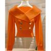 2026 Autumn/Winter French Chic White Lapel Knitwear: Women's Elegant, Waist-Cinched Slimming Sweater.