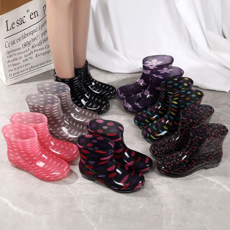Four seasons rain shoes women's short tube adult velvet rain boots fashionable waterproof shoes women's non-slip medium tube overshoes keep warm