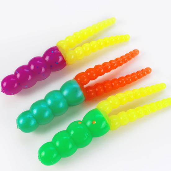 20Pcs 5CM/2G Soft PVC Worm Bait Fork Tail Two-color Bionic Artificial Worm Lure Swimbait Saltwater Freshwater Fishing Accessories