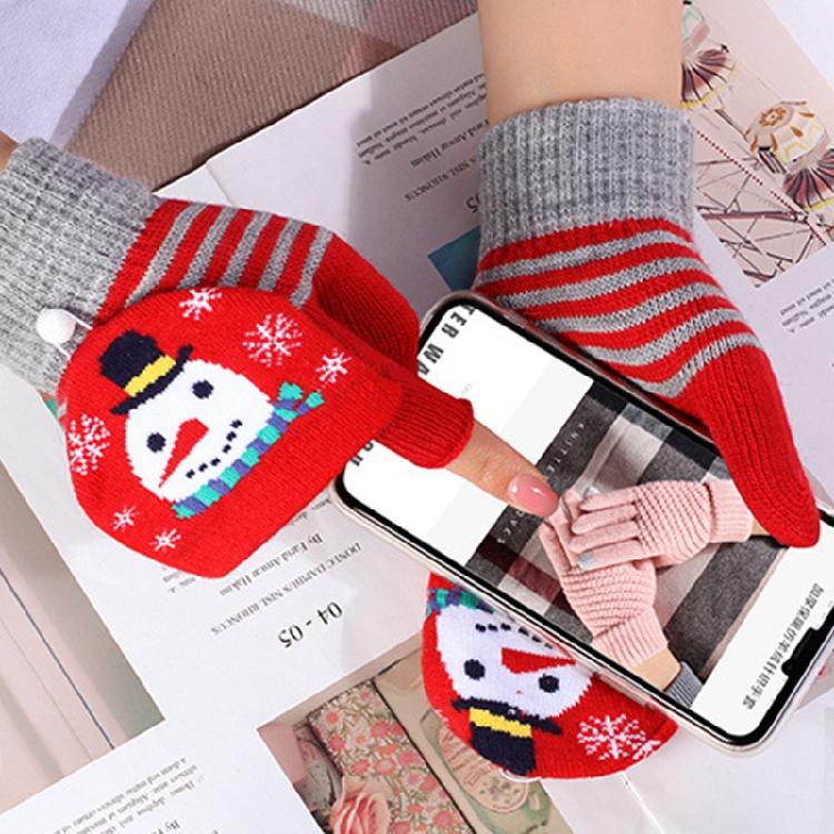 Soft Winter Gloves Warm Mitten Flip Half&Full Finger Christmas Convertible Glove