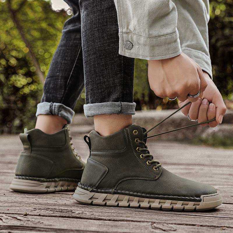 Handmade Men's High-top Boots Ankle Leather Shoes Outdoor Hiking Boots Sneakers Footwear Autumn & Winter