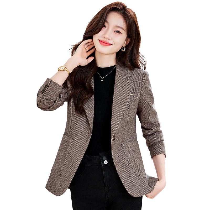 Autumn/Winter Houndstooth Blazer: Slimming, Versatile, High-End Casual Suit Top