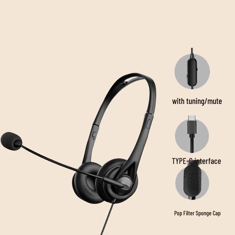 Noise-Canceling Over-Ear Telephone Headset with Microphone for Telesales Agents