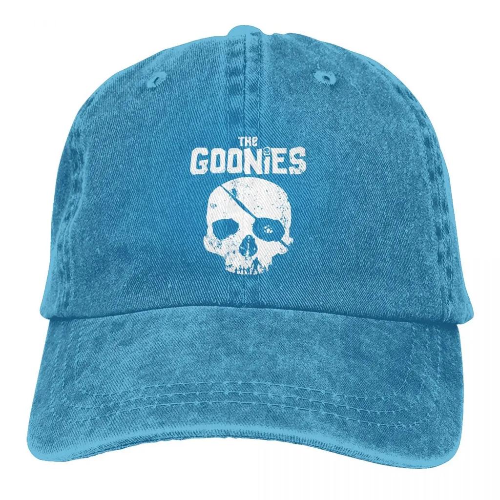 Czapka truckerka z logo czaszki Goonies Akcesoria Vintage Postarzany Denim Nakrycie głowy Dla dla Mężczyzn Kobiet Regulowana