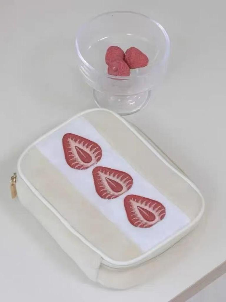 Strawberry Plush Makeup Bag: Large Capacity Travel Essential for Women