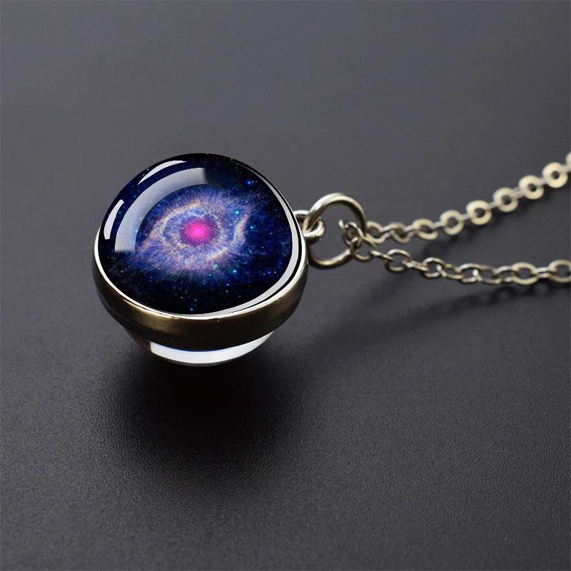 Galaxy Necklace: Solar System Planets & Moon Spherical Crystal Pendant