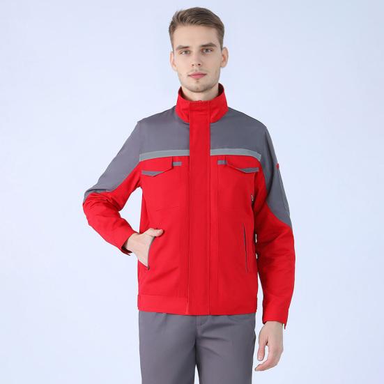 2Pcs/Set Welding Work Clothes Stand Collar Long Sleeve Zipper Closure Jacket Long Pants Set Reflective Strips Tear-Resistant Workwear