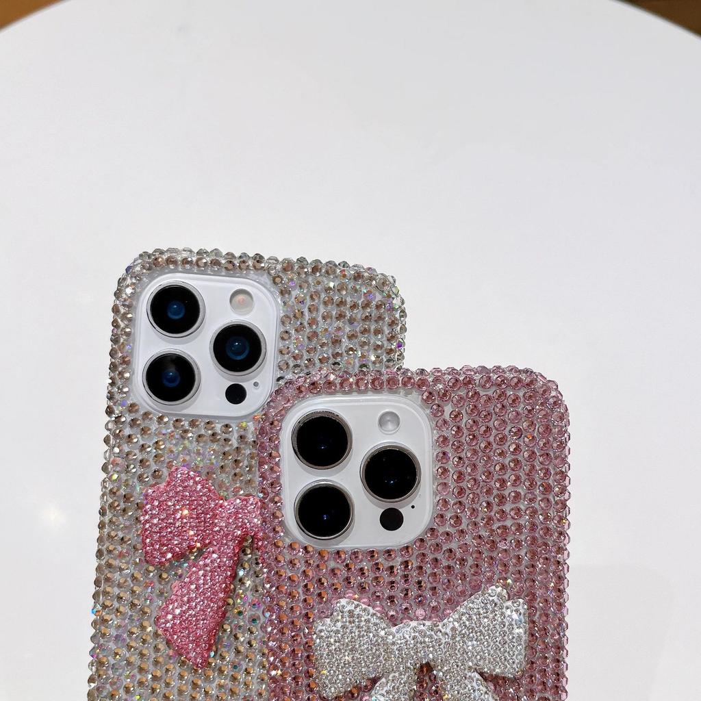 Elegant Diamond Bowknot Phone Case for 17 Promax, 15 Pro, and 12/11/16/15 Models