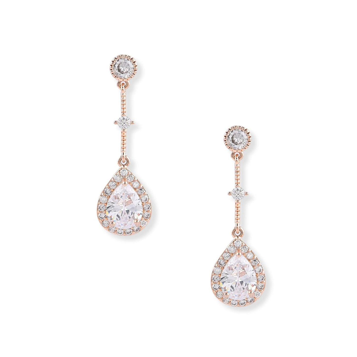 Rose  Cubic Zirconia Contemporary Pear Drop Earring For Women