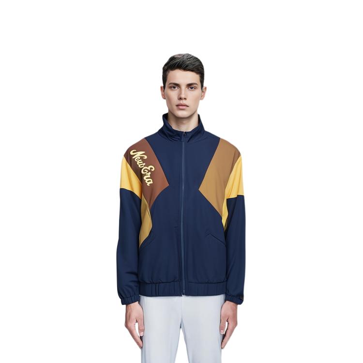 New Era Logo Color Block Long Sleeve Stand Collar Jacket Unisex jackets Navy-Blue 12877370