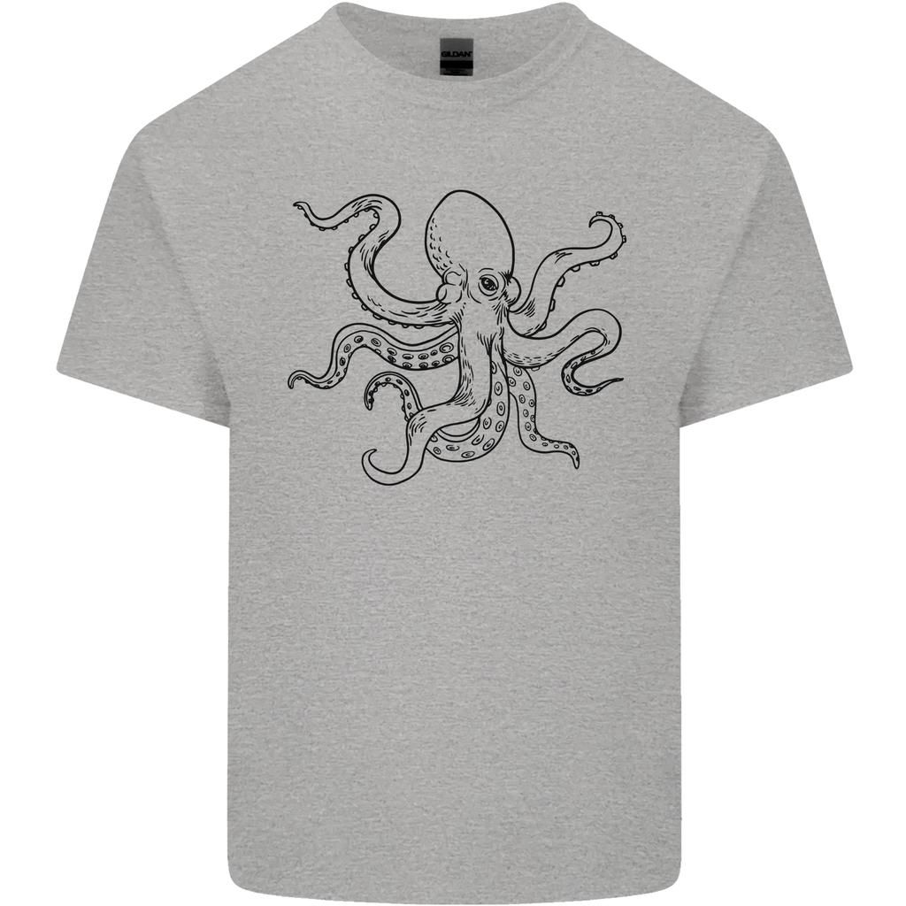 Octopus Ouline Unisexs Light Cotton Tshirt