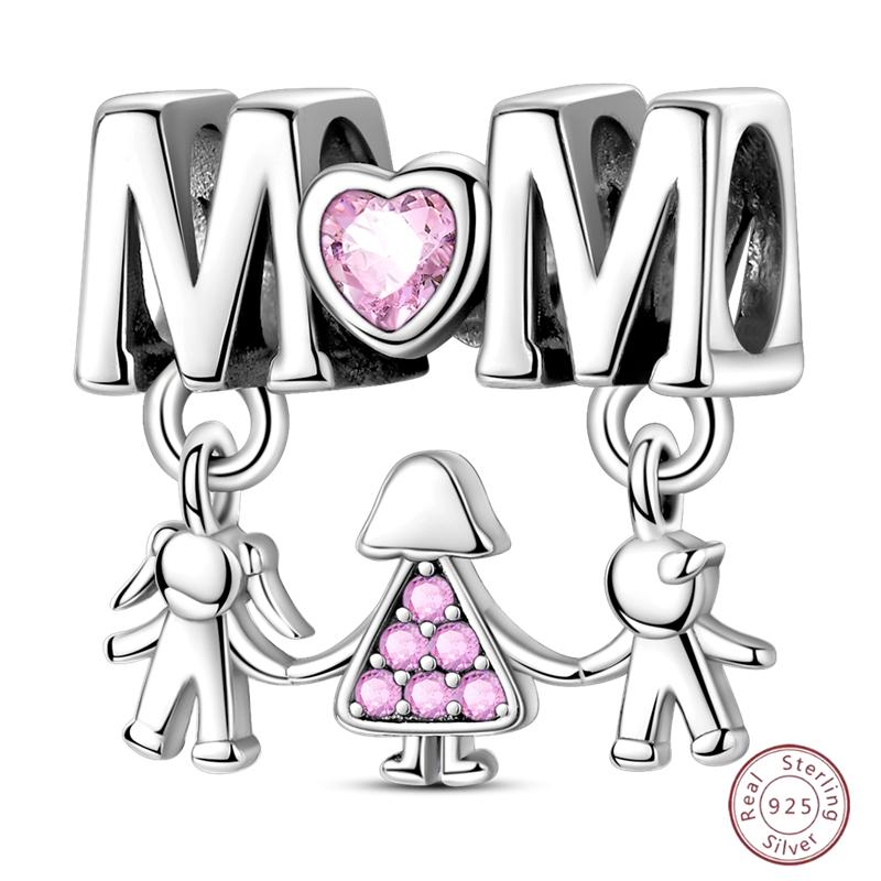 New Copper Charm Bead Mother'S Day Love Heart Family Charm Bead Pendant Fits Bracelet Womens Jewelry Gift