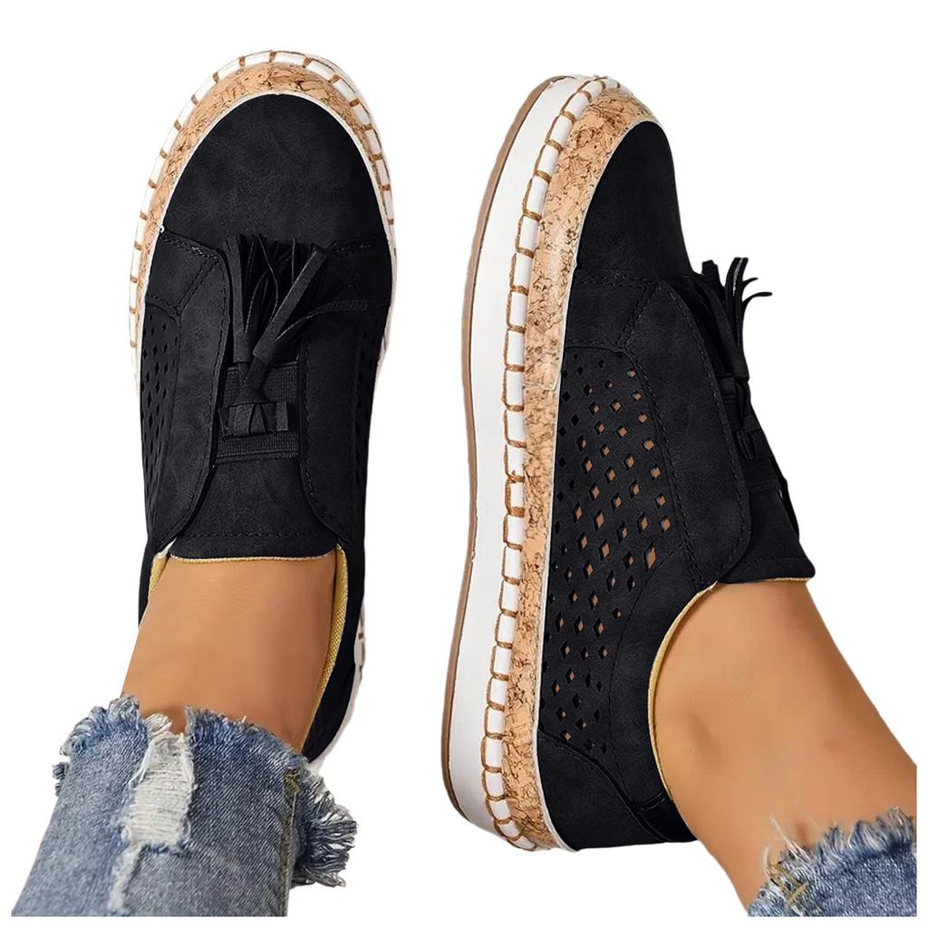 Damesko Damesko Mote Frynser Hullet Rund Tå Flate Slip-on Sko Sko Damer Sneakers