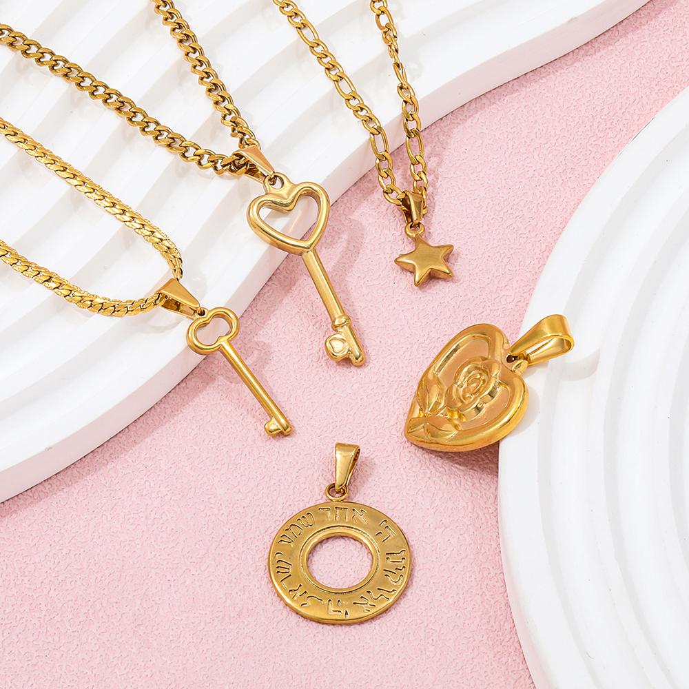 Trendy 18k PVD Gold Plated Stainless Steel Single Charm Pendant Heart Key Flower Star Design for Fashion Jewelry Necklaces