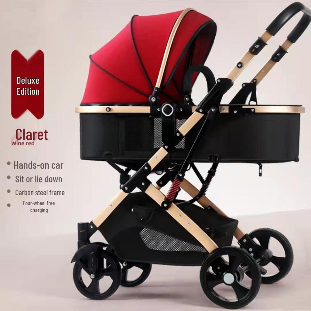 Convertible Lightweight Baby Stroller: Reclining, Foldable, High Landscape, Shock-Absorbing, Two-Way Use for Newborns