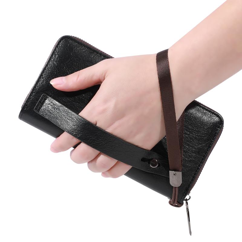 Men's Soft PU Leather Long Wallet Multi Card Card Holder Cash Purse Clutch Bag Ultra Thin Wallet Money Clip with Mobile Wallet