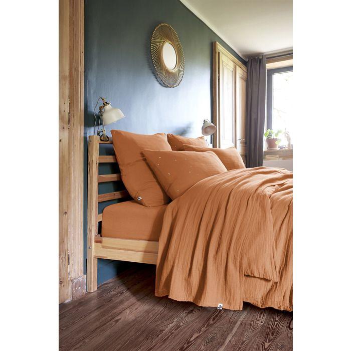 Drap plat - Gaia - 240 x 300 cm - Double gaze de coton - Couleur abricot