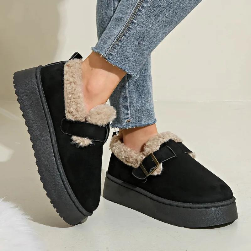 Fashion 2025 Thick Sole Thicken Plush Snow Boots Winter Warm Cotton Padded Shoe Women Plus Size Comfort Non Slip Platform Casual Boots