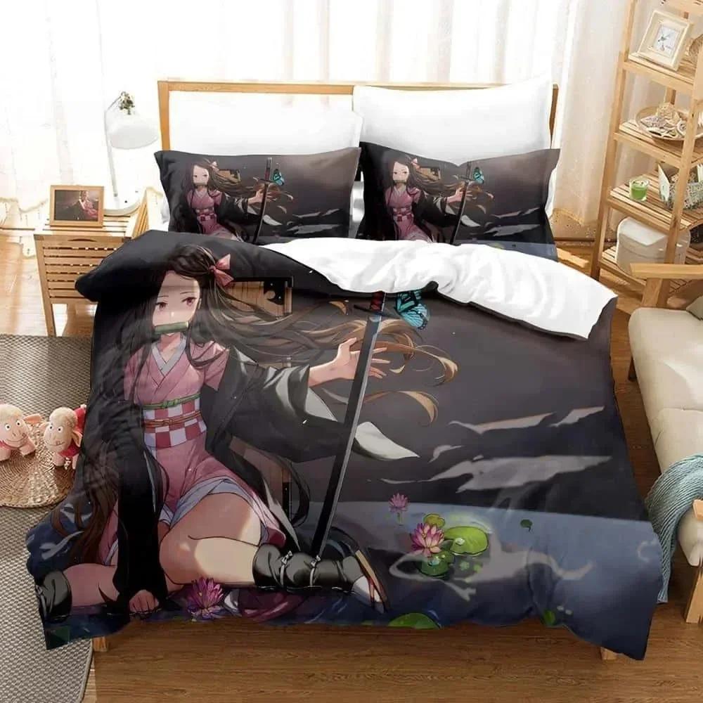 Comforter 3D Printed Anime Bed Sheet Demon Slayer Bedding Set Single Twin Full Queen King Size Bed Set Adult Kid Bedroom S