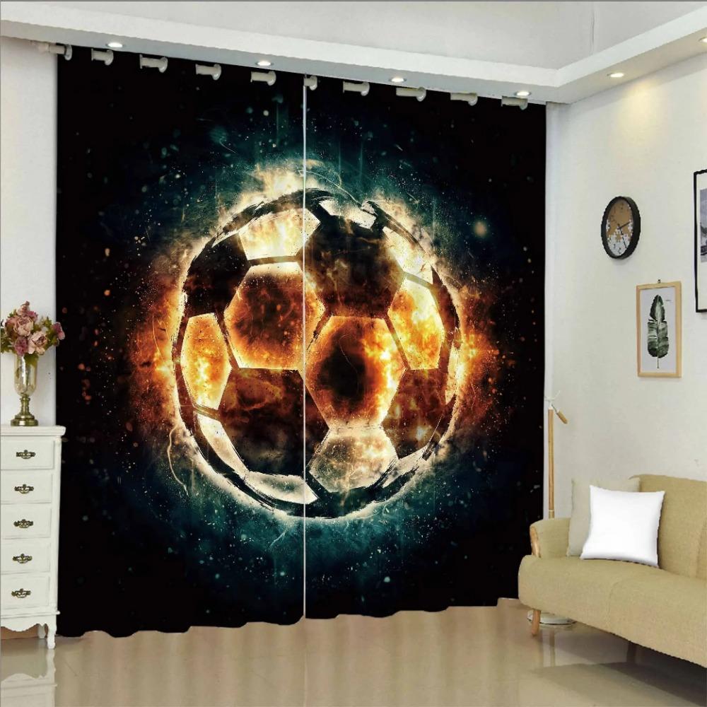 Boys Soccer Football Sports Theme Ball Pattern Drapes Ideal for Livingroom Space Kids Bedchamber Bathroom Kicthen Door Household Decoration 2Pc