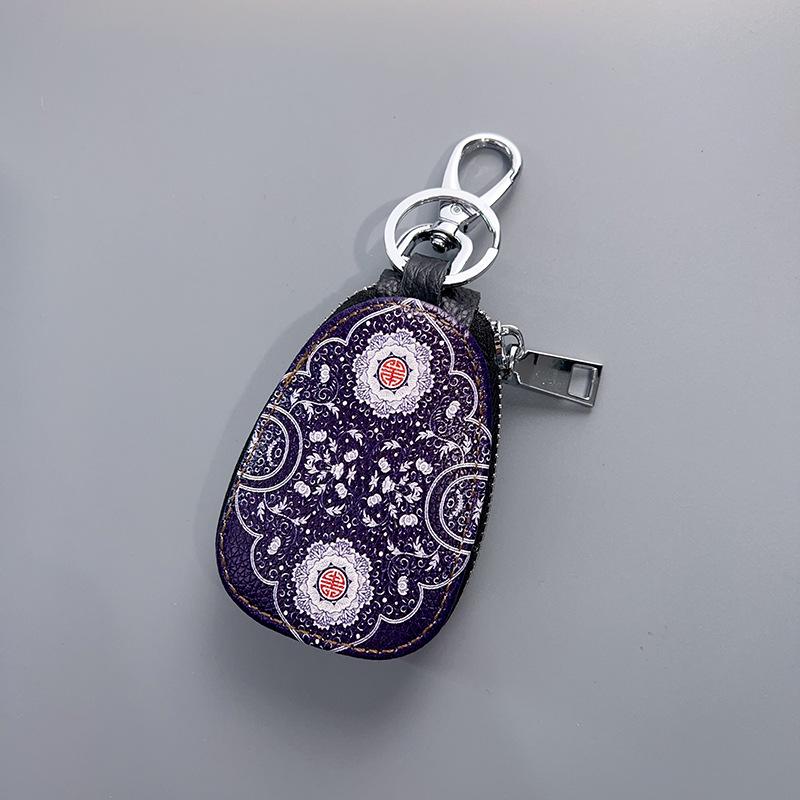 

Женская сумка для ключей из натуральной кожи в ретро этническом стиле с подвеской на молнии и цветным принтом KTY