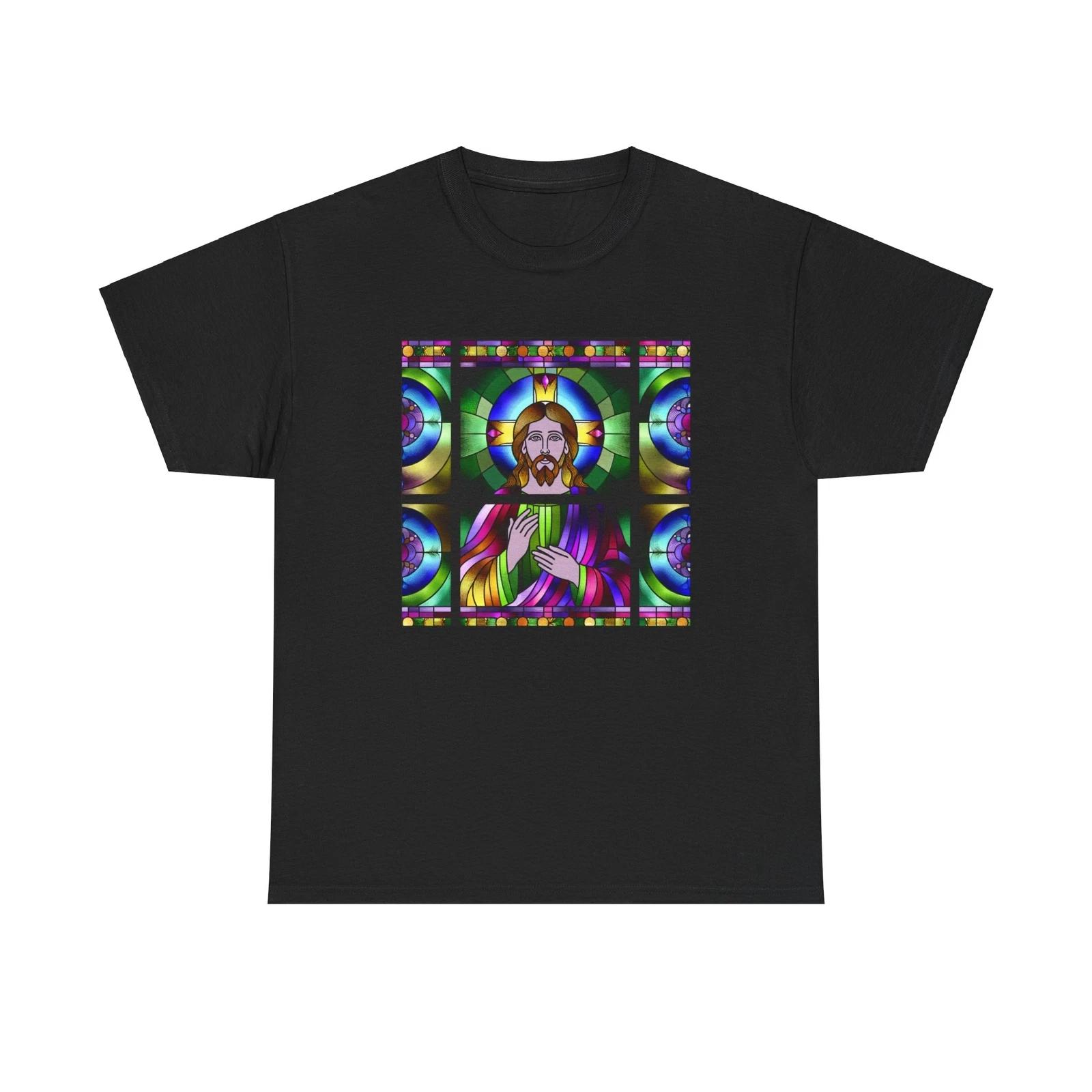 Unisex Adult T Shirt Christian Jesus Christ Stained Glass Style Art Bible Tee S
