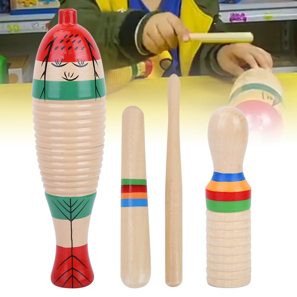 2 Sets Wooden Scraper Guiro Sound Tube Musical Percussion Instrument for Children Kid Toys