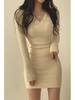 Korean Chic Retro V-Neck Slim-Fit Knit Dress for Women - Spring/Summer Style