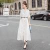 Elegant Striped Waist-Cinching Shirt Dress