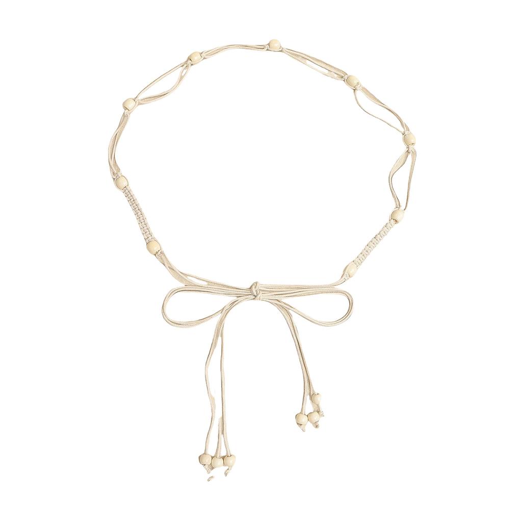 Bohemian Braided Waist Belt Decorative Waist Chain for Women Adjustable Cotton Thread Belt with Wood Beads