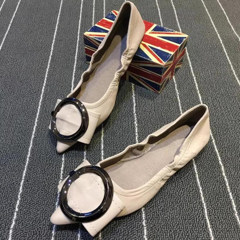 Fashion Fashion Metal Decoration Soft Sole Flat Sandals Women Sexy Pointed Toe Shallow Mouth Designer Shoes Comfort Non-slip Office Shoe