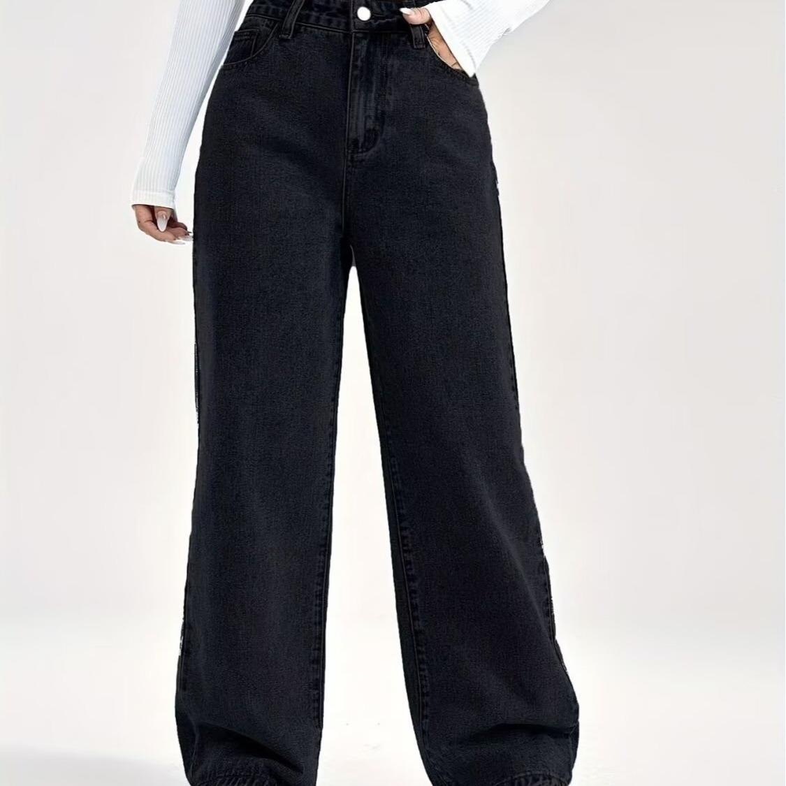 

European & American High Waist Slim Straight Women s Denim Jeans S чорний