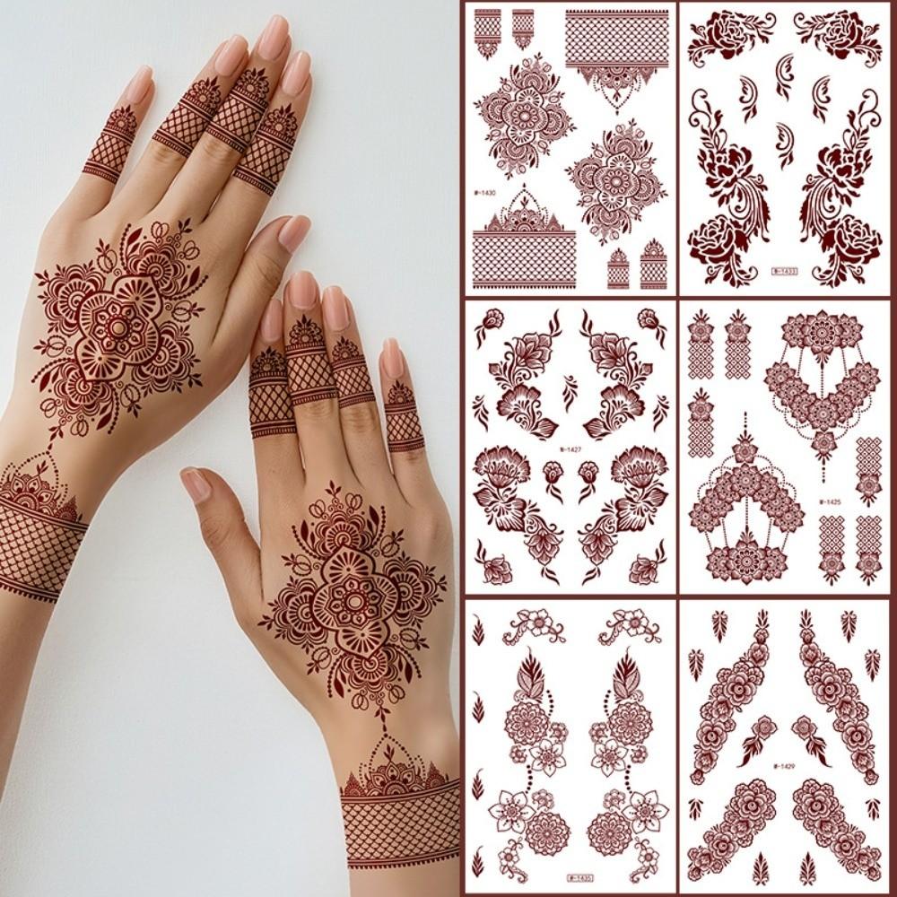 Lace Fake Tattoo Temporary Tattoo Legs Arm Red Henna Tattoo Decals Women/Lady