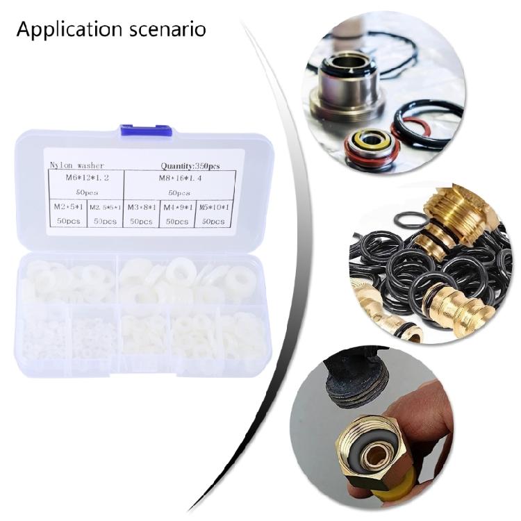 350Pcs White Nylon O Rings Assortment Kits 15 Size Sealing Gasket Washers for Car Vehicle Repair Professional Plumbing