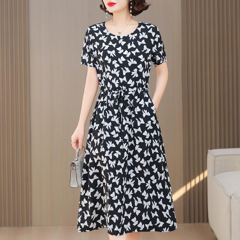 Grote Maten Casual Zomer Damesjurken Elegant Slank Korte Mouw Vintage Print Lange Jurk Dames Zomerkleding