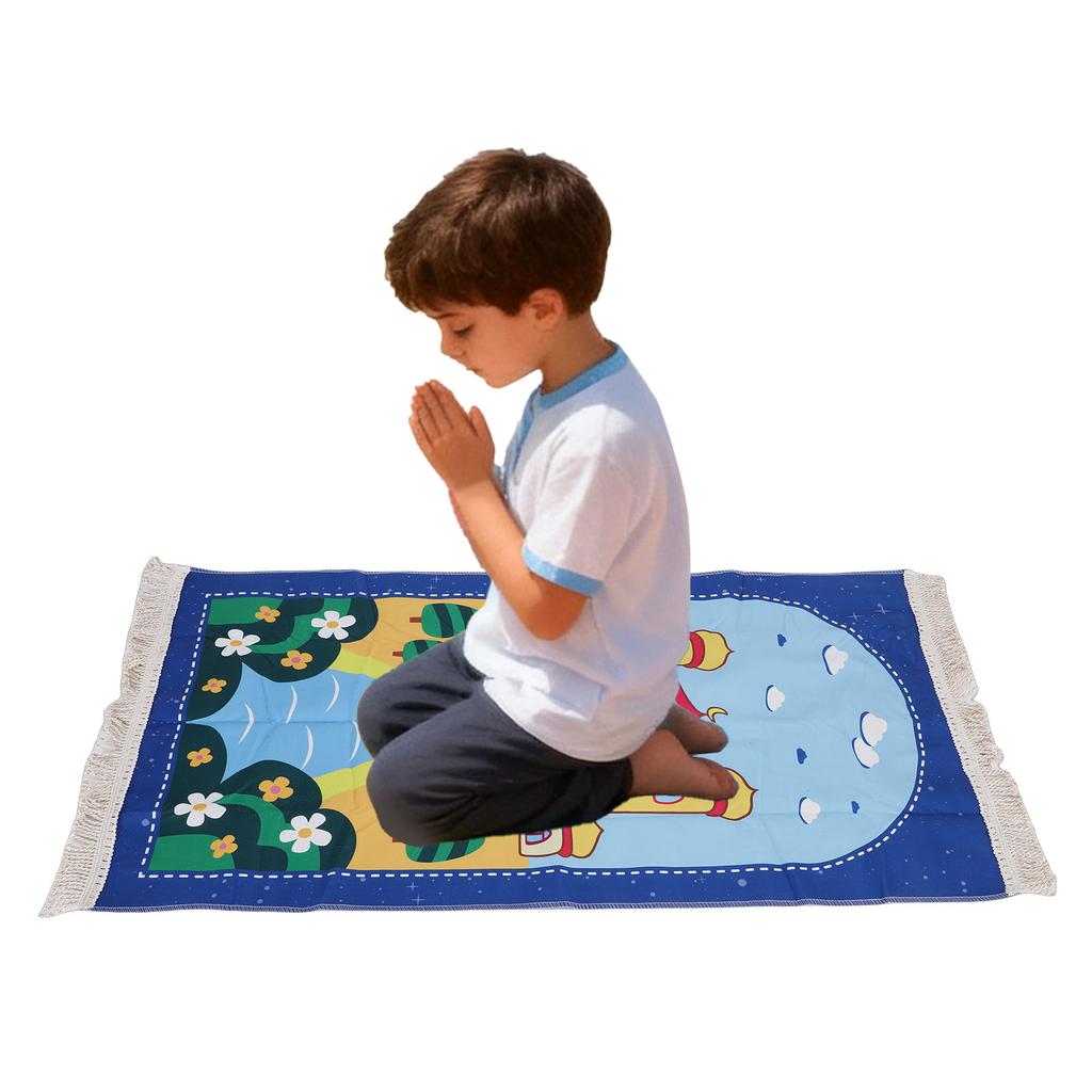 Kids Pray Rug Thick Mat Soft for Women Men Children Meditation with Tassel Pray Beads Pendant Storage Cylinder