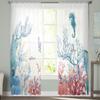 Watercolor Nautical Fishes And Corals Chiffon Sheer Curtains For Living Room Bedroom Decoration Window Tulle Curtains Drapes