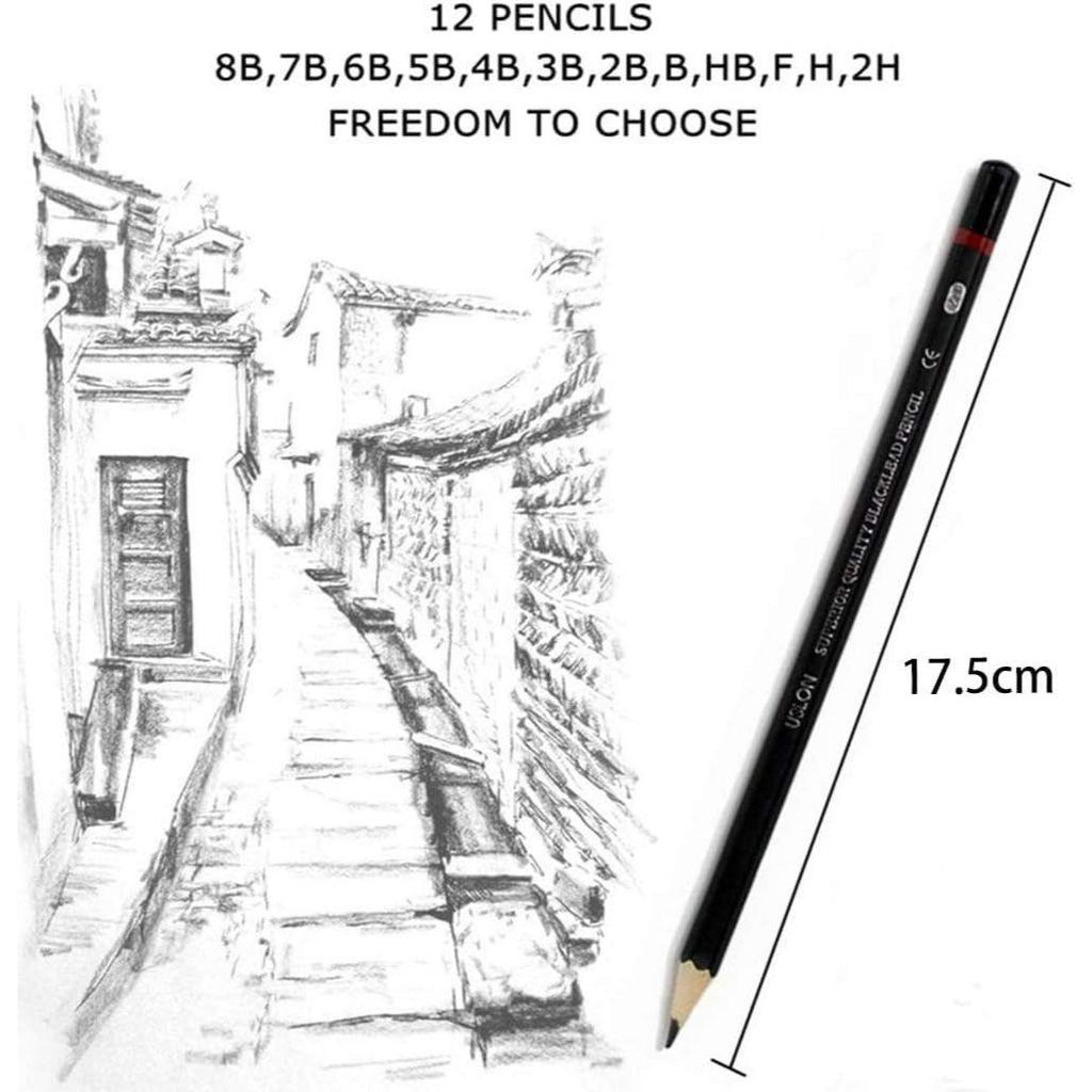 12 Pcs Drawing Pencil Set Sketching Kit Artist Pencil Set Graphite Pencil Set