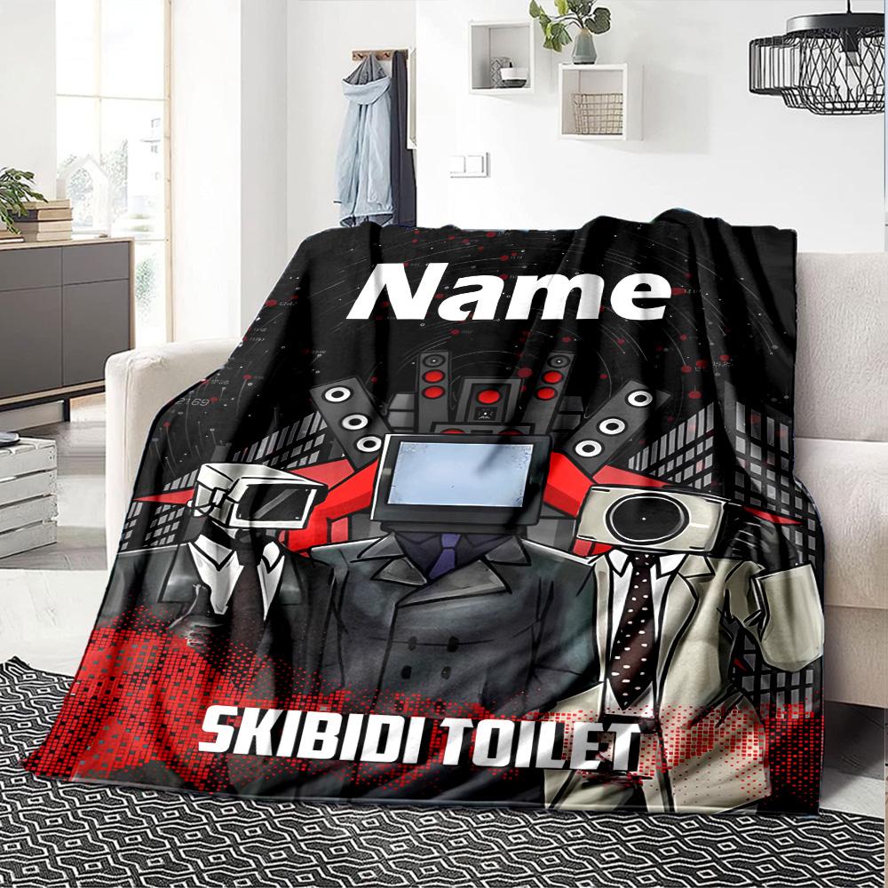 Customizable Skibidi Toilet Multiverse1 Throw Blanket – Personalized Name, All-Season Cozy Snug Blanket, Machine Washable, Personalized Blanket