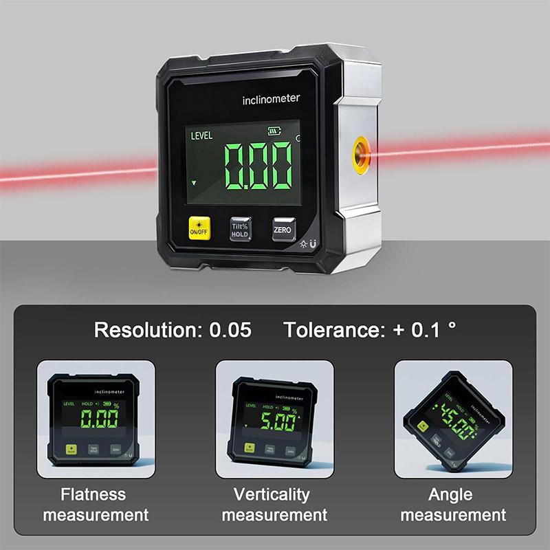Digital Laser Angle Finder Protractor Tool, 4×90° High Accuracy Measuring Tool Large Led Display Magnetic Base, USB Rechargeable