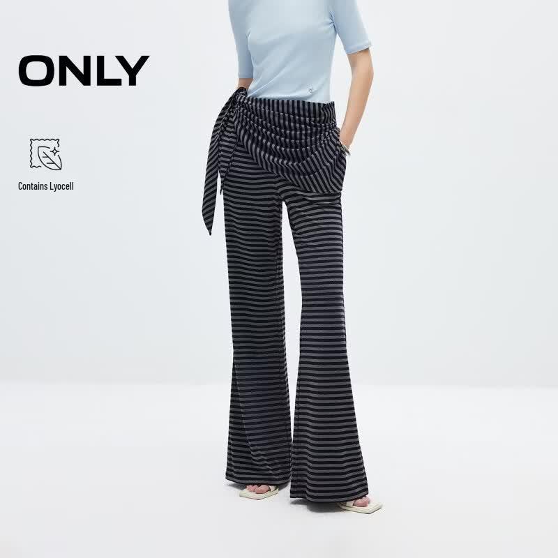 ONLY Women s 2026 Summer Relaxed Striped Flare Pants with Triangle Scarf Detail XL