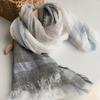 Japanese Simple Gray And White Color Matching Linen Scarf Casual Rough Edge Cotton And Linen Shawl, Warm Autumn And Winter Versatile Silk Scarf