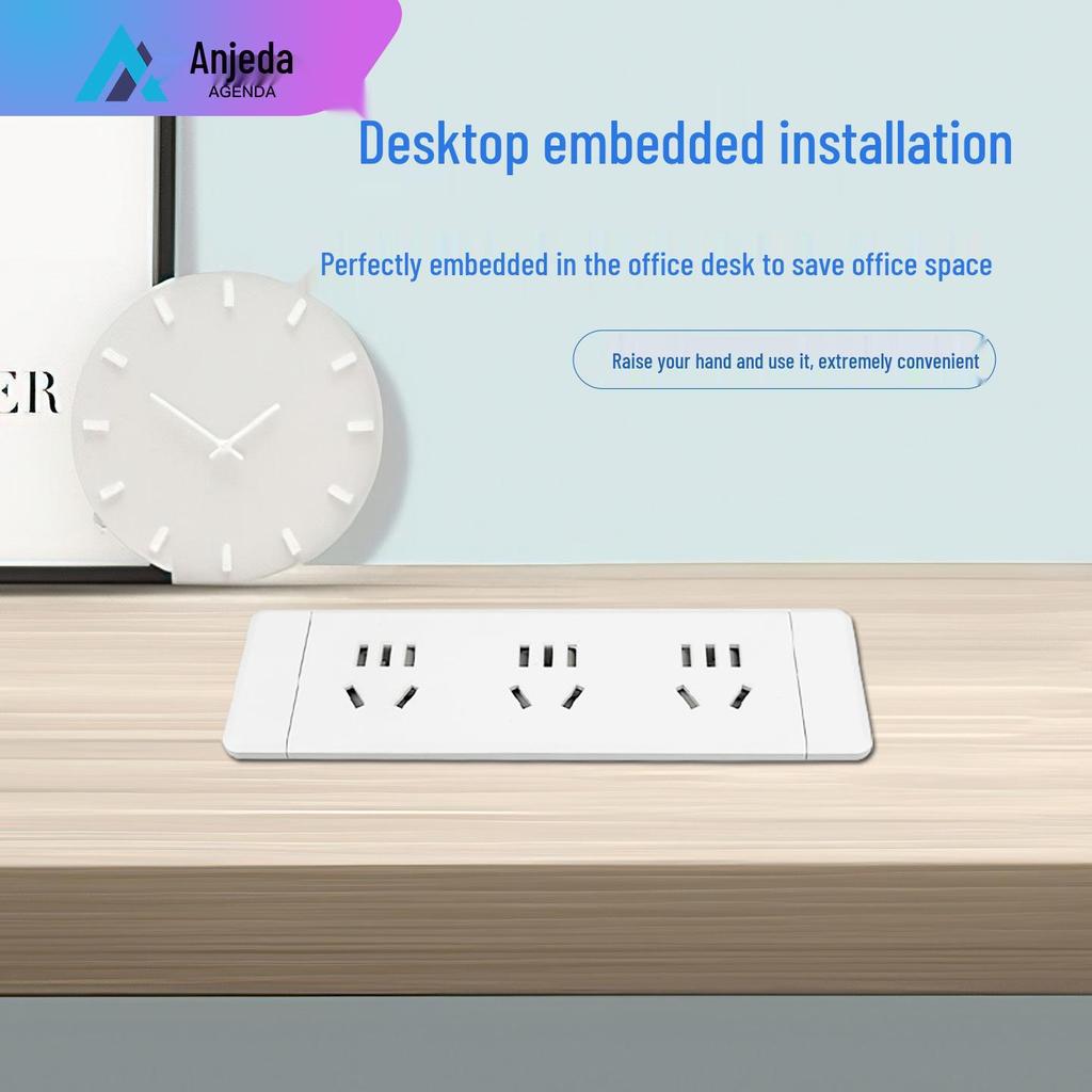 Embedded Desktop Power Strip with Extension Cord